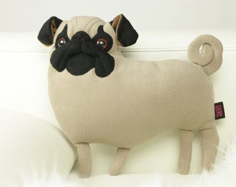 Handmade Plush Pug Pillow, Beige Mops Cushion, Dog Lover Gift