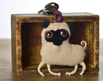 Handmade Plush Pug Keychain, Dog Lover Gift, Purse Charm