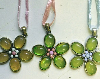 Flower Pendant on Thin Ribbon Necklace