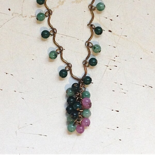 Simple Sautoir style Green & Purple Bead necklace