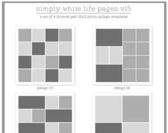 May include: Four different photo collage templates, each with a 12x12 grid of squares. The squares are arranged in different patterns, with some squares filled in grey and others left white. The templates are labelled "design 57", "design 58", "design 59", and "design 60".