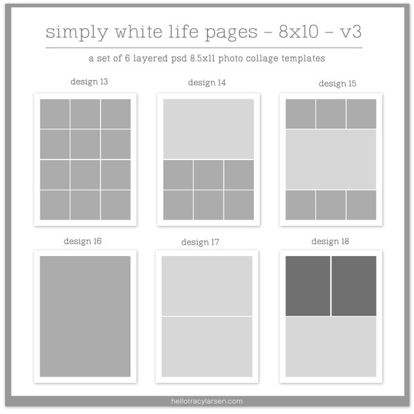 8x10 Digital Photo Collage Page Templates (v3) Simple, Easy, Modern & White