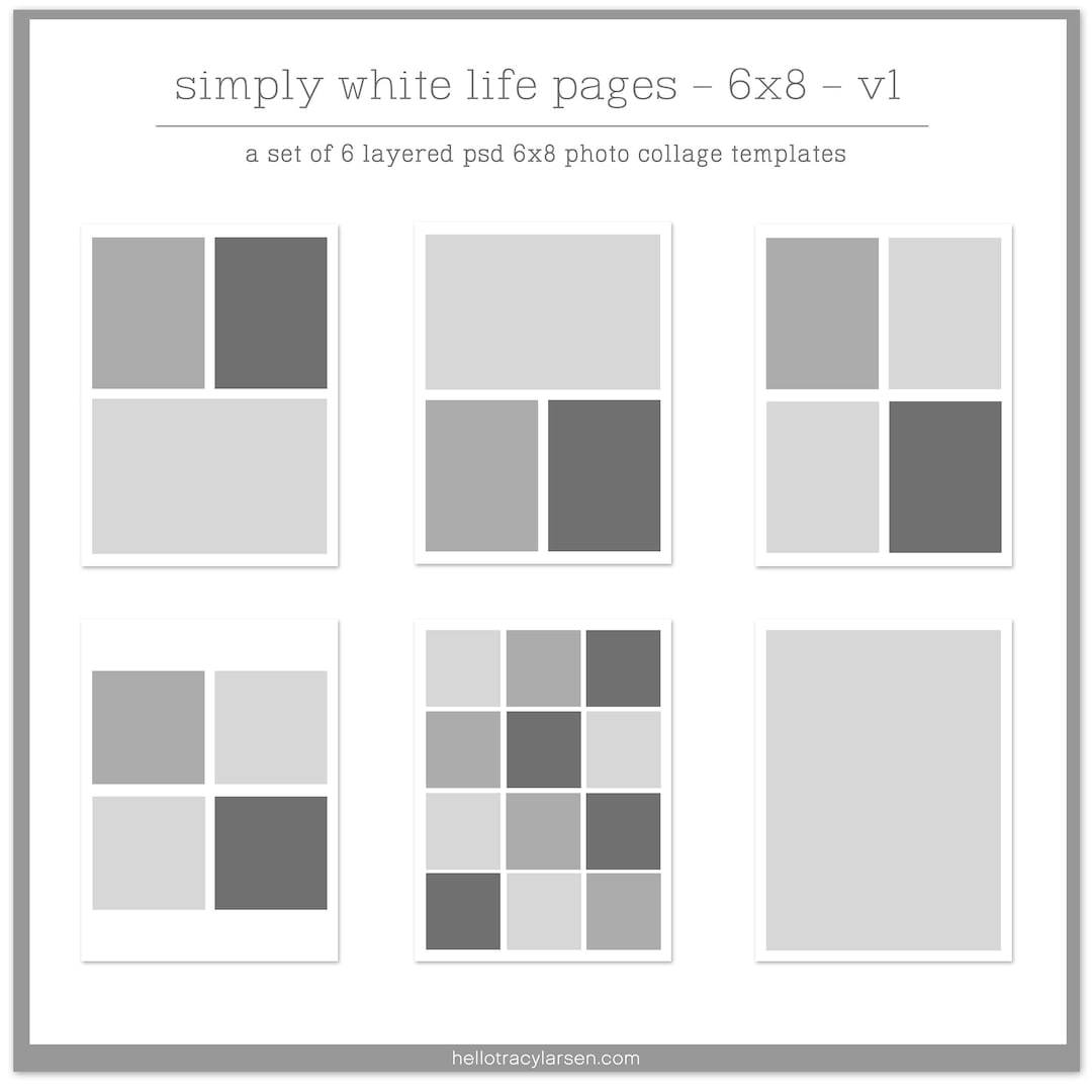 6x8 Digital Photo Collage Page Templates (v1) Simple, Easy, Modern ...