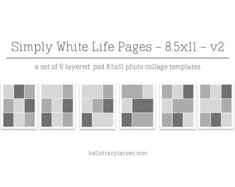 simply white life pages v2 - (8.5x11) digital photo collage page templates