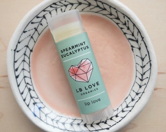 Lip Balm - Spearmint Eucalyptus Organic Lip Love, sensitive skin lip balm, gender neutral