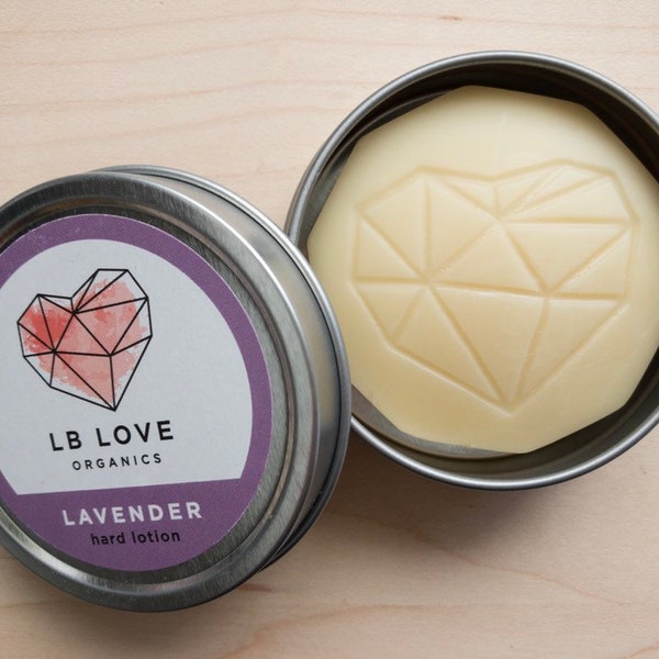 Hard Lotion - Lavender Organic lotion bar, sensitive skin balm, zero waste lotion, solid moisture bar, heals dry chapped skin