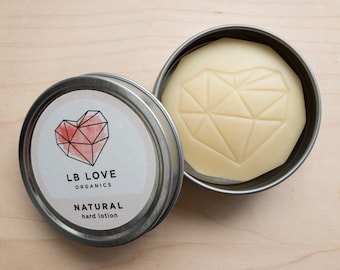 Hard Lotion - Natural Unscented Organic lotion bar, sensitive skin balm, no added scent, solid lotion, free of essential oils