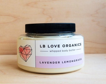 Body Butter - Lavender Lemongrass Organic Body Butter, shea butter whipped body cream, sensitive skin lotion, organic body mousse