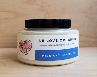 Body Butter - Midnight Lavender Organic Body Butter, shea butter whipped body cream, sensitive skin lotion, organic body mousse