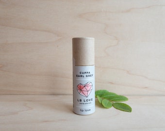 Zero Waste Cuppa Earl Grey Lip Balm, Organic Lip Love, sensitive skin lip balm, jumbo lip balm, tea lovers