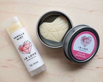 Lip + Lotion Sending Love Care Package Gift Set - Organic lip balm + mini hard lotion, sensitive skin gift set, corporate gifts