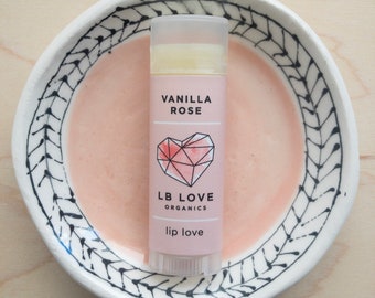 Lip Balm - Vanilla Rose Organic Lip Love, sensitive skin lip balm, rose lovers