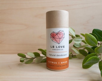 Zero Waste Citrus + Spice Organic Deodorant, sensitive skin Deodorant, magnesium deodorant, Probiotic Deodorant, gender neutral scent