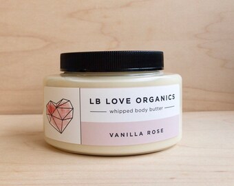 Body Butter - Vanilla Rose Organic Body Butter, shea butter whipped body cream, sensitive skin lotion, organic body mousse