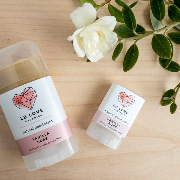 Natural Deodorant - Vanilla Rose Organic Deodorant, sensitive skin deodorant, probiotic deodorant, rose lovers