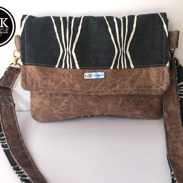 Small gray & brown hands free crossbody purse or cross body bag with removable strap - FREE SHIPPING