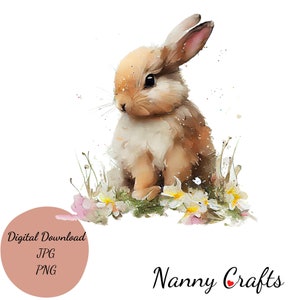 Bunny Rabbits Clipart - 4 High Quality JPGs - Watercolor - Commercial Use - Digital Downloads