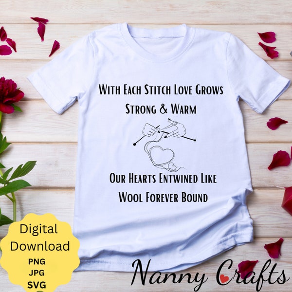 Knitting Love Poem for Tshirt, Mug SVG, PNG, JPG files great for your own Gifts or to create your own Projects for Birthdays, Valentine.