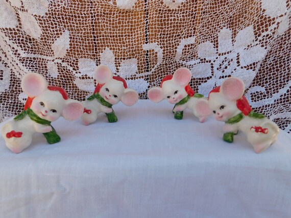 Vintage Candle Huggers Christmas Mouse Japan 1950 S Set Of Etsy