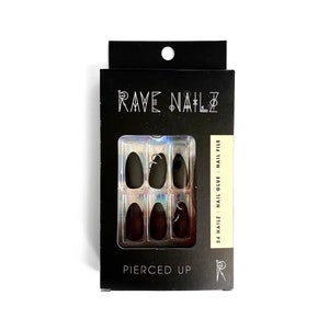 Pierced Up Nailz, 24 matte black press on nails, pierced stick on nails, witchy fake nails, satanic stick on nails