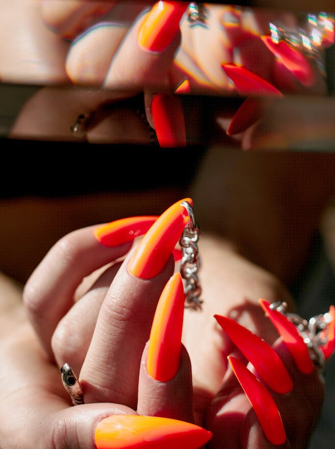 Jail Nailz 24 long press on nails stick ons long orange Etsy