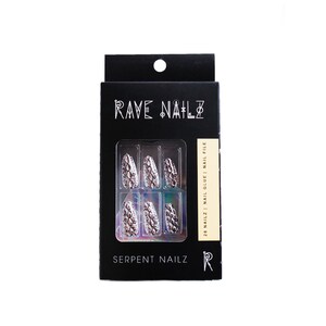 Serpent Nailz, snake print press on nails, snakeskin glue on nails, coffin nails