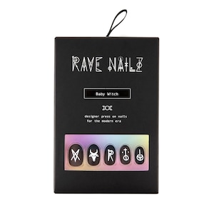 Baby Witch Nailz, 24 short oval press on nails with runes, halloween witchy matte black nails, cottagecore nails