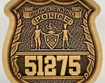 NYPD Police Badge 3D Maple Wood Ornament / Shelf Decor