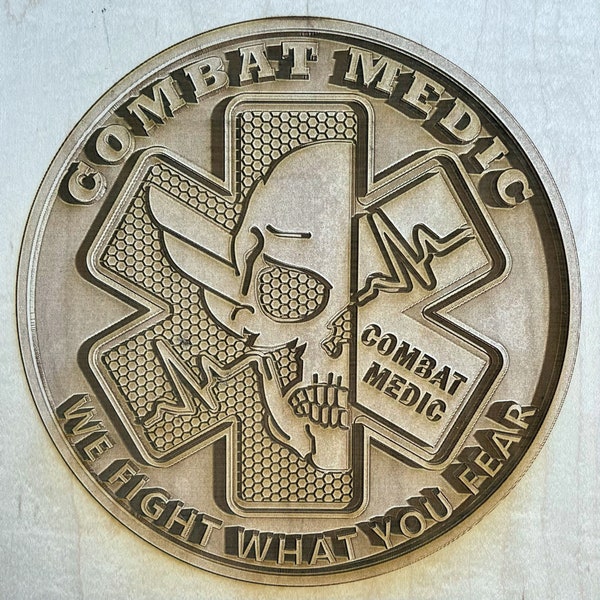 Digital Engraving File - Combat Medic Logo 3D Illusion file for Wood laser engraving-Glowforge, Epilog, Trotec, all lasers