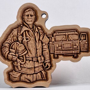 Wooden Firefighter and Truck 3D Maple Wood Ornament / Shelf Decor