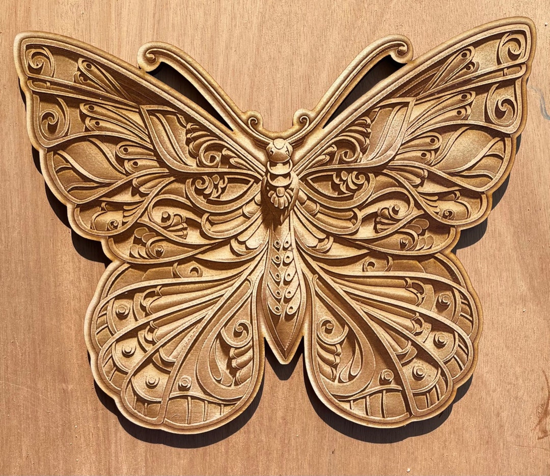 Wooden Butterfly Laser Engraved and Cut Out of 1/4 Maple Plywood, Wood