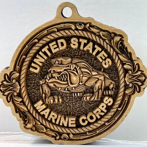 USMC Marine Corps Logo Devil Dog / Bulldog 3D Maple Wood Ornament / Shelf Decor - USMC Hobbyist License 20114