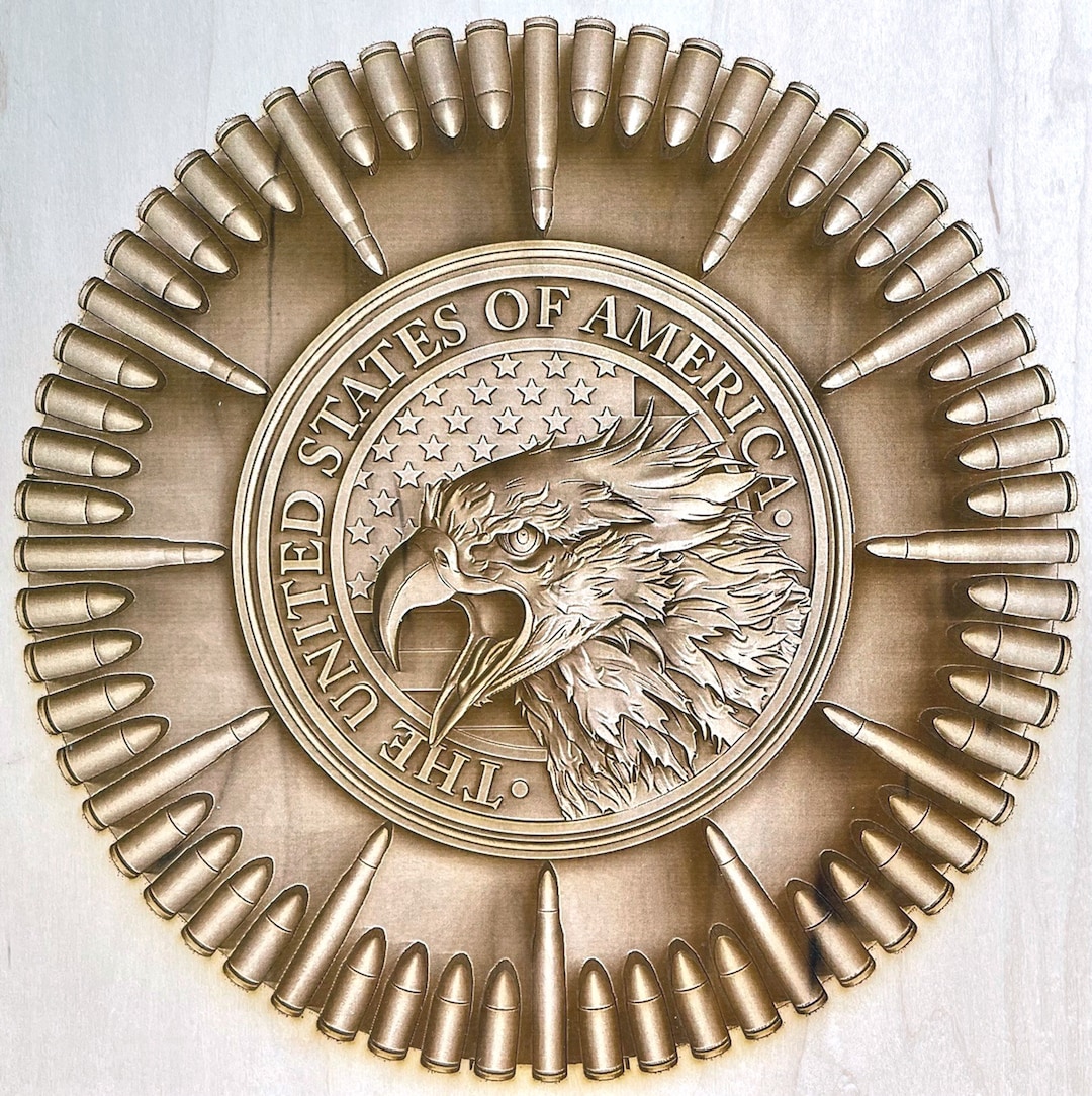 Digital Engraving File Bullet and Eagle 3D Illusion File for Wood Laser