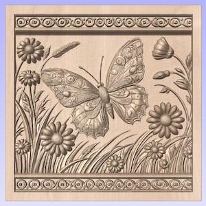 Archivo STL de relieve de mariposa con marco decorativo para un enrutador CNC 3D.