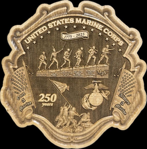 USMC Marine Corps 250th Birthday / Anniversary 3D Maple or Cherry
