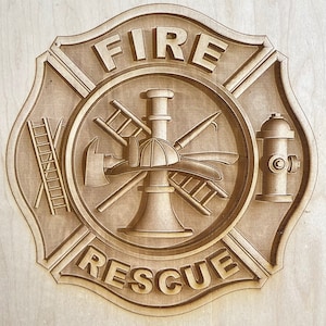 Digital Engraving File-Fire Rescue Maltese Cross Firefighter 3D Illusion file for Wood laser engraving-Glowforge, Epilog, Trotec, all lasers