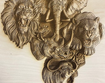 Digital Engraving Africa Animals 3D Illusion file for Wood laser ready engraving - Glowforge, Epilog, Trotec, all lasers