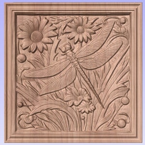 Fliegende Libelle und Blumen STL Datei für einen 3D CNC Fräser.
