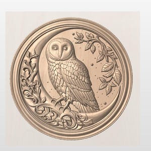 Gerahmte Eule im Baum und Mond STL-Datei für einen 3D-CNC-Fräser.
