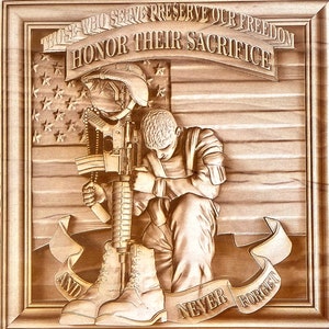 Digital Engraving File - Fallen Soldier Honor 3D Illusion file for Wood laser engraving-Glowforge, Epilog, Trotec, all lasers
