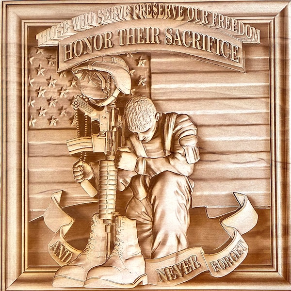 Digital Engraving File - Fallen Soldier Honor 3D Illusion file for Wood laser engraving-Glowforge, Epilog, Trotec, all lasers