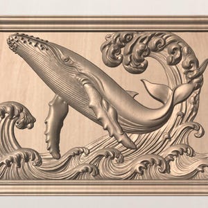 Archivo STL de relieve enmarcado de ballena nadando para una fresadora CNC 3D.