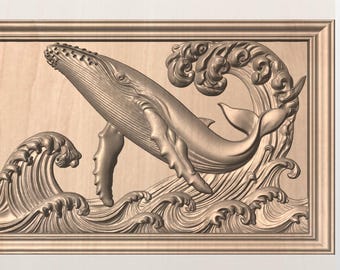 Swimming Whale Framed STL Relief file for a 3D CNC Router.