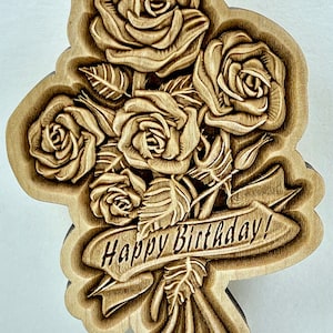 Happy Birthday Flower Bouquet 3D Maple Wood Ornament / Shelf Decor