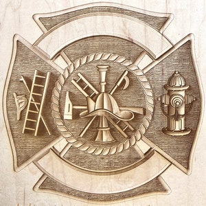 Digital Engraving File-Personalize Firefighter Maltese Cross 3D Illusion file for Wood laser engraving-Glowforge, Epilog, Trotec, all lasers