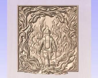 Firefighter into the flames STL relief file for a 3D CNC Router.