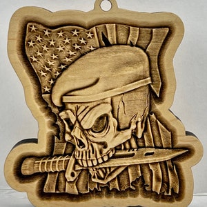 Skull, Flag and Knife 3D Maple Wood Ornament / Shelf Decor