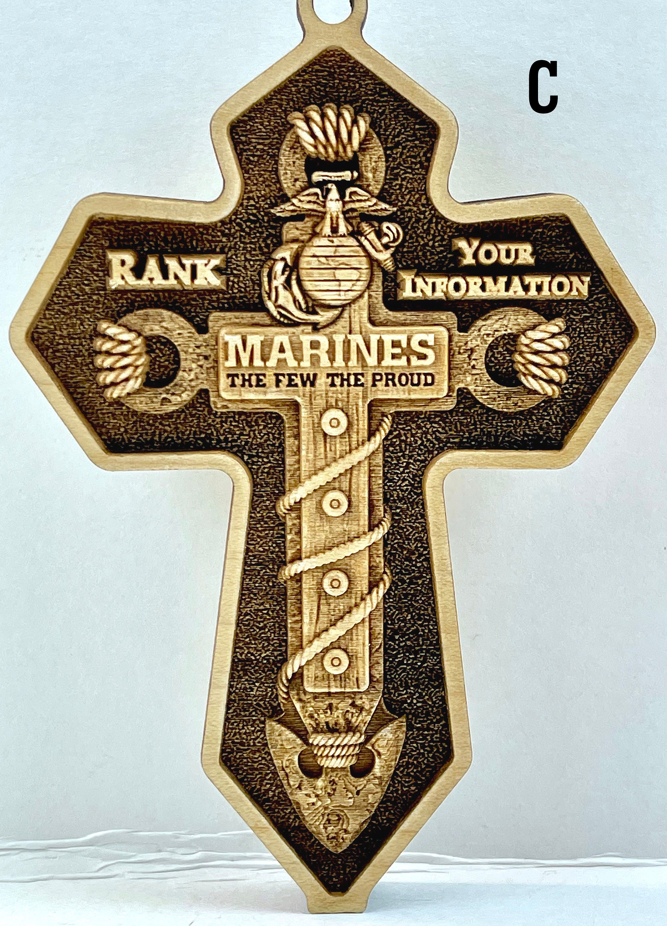 USMC Cross 3D Maple Wood Ornament / Shelf Decor USMC Hobbyist Lic