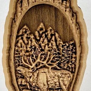 Elk in the forest 3D Maple Wood Ornament / Shelf Decor