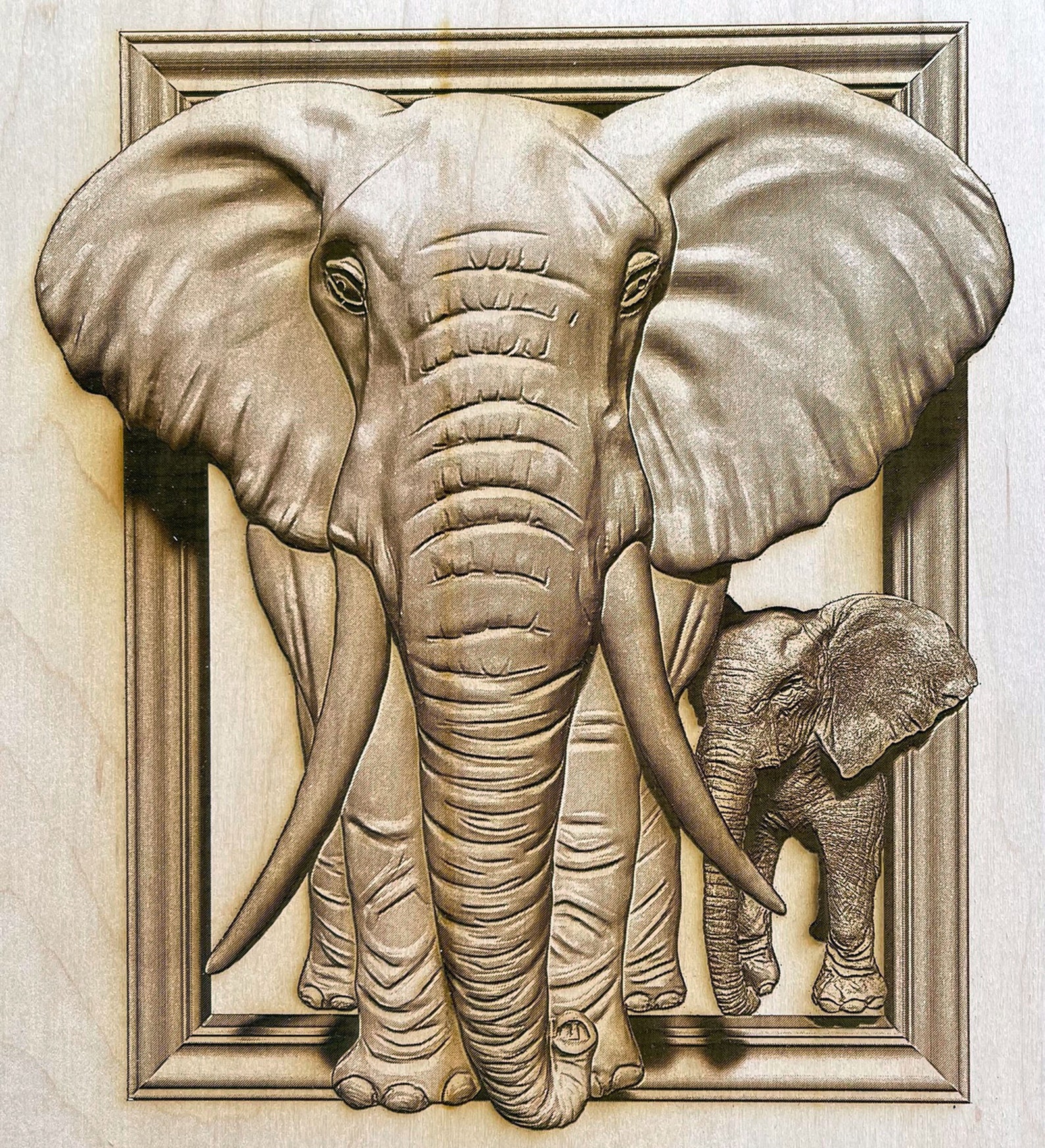 Digital Engraving Elephant in Frame and Tree 3D Illusion File Etsy